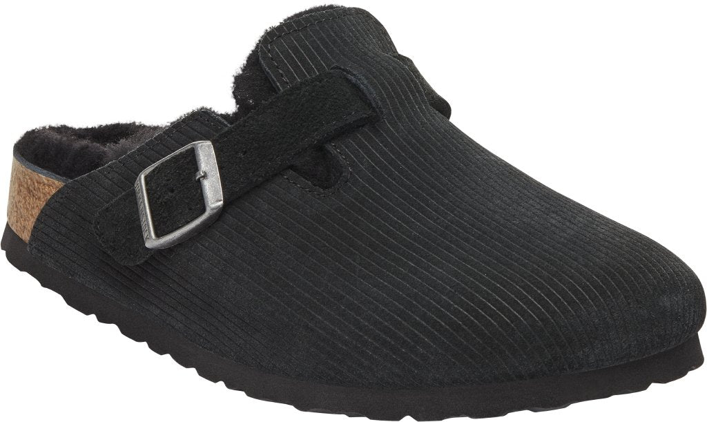 Boston Shearling corduroy black, Suede Leather
