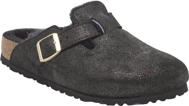 Boston Shearling shimmering black, Suede Leather