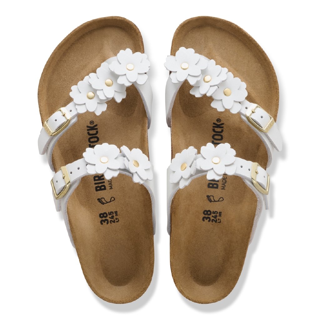 Mayari Flowers white, Natural Leather